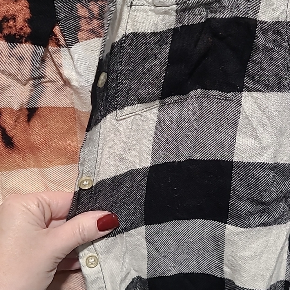 Old Navy distressed repurposed vintage Santa Buffalo plaid sz 8 flannel shirt - Picture 3 of 5